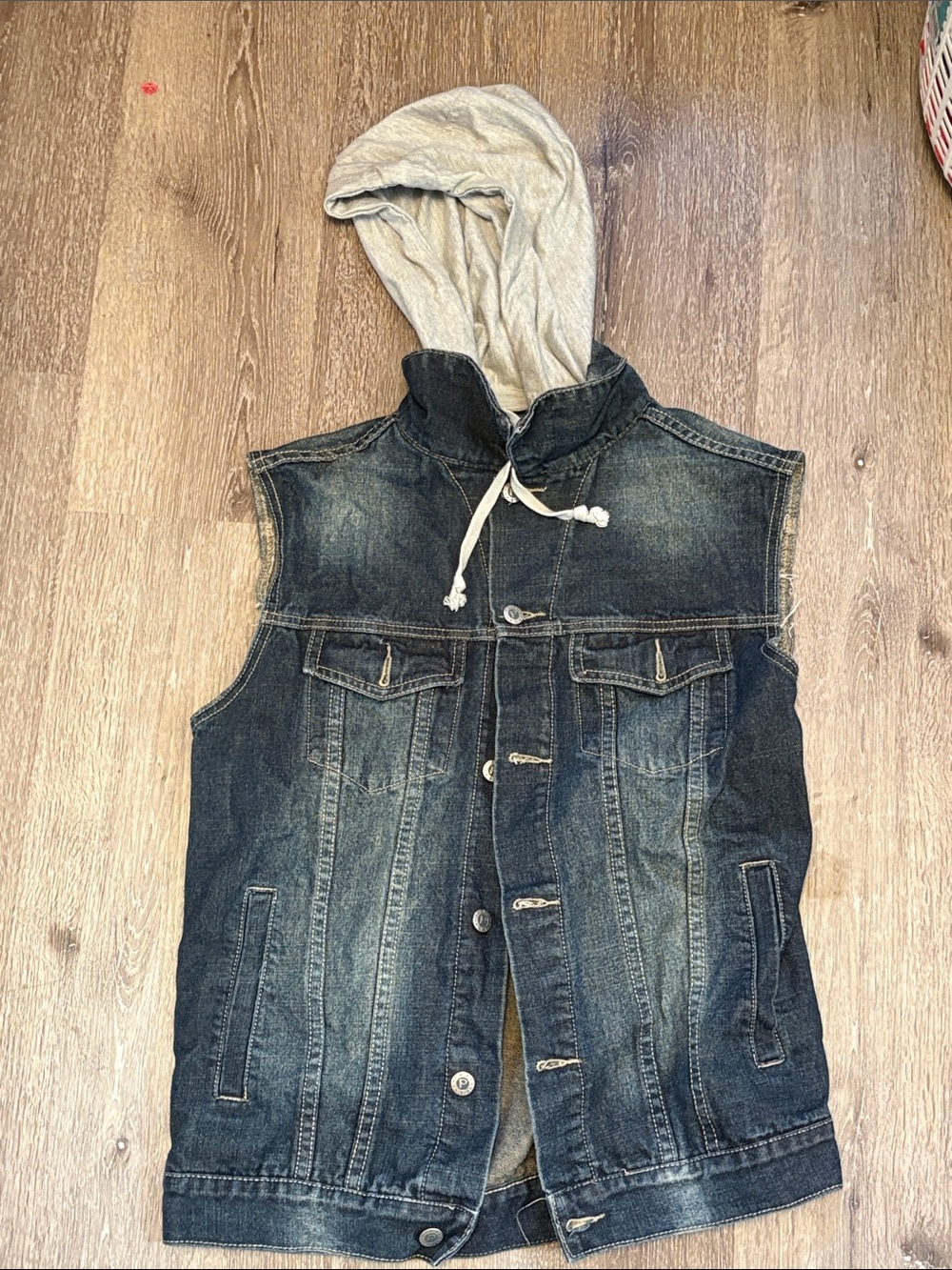 Men's Hooded Sleeveless Denim Vest - Dark Indigo